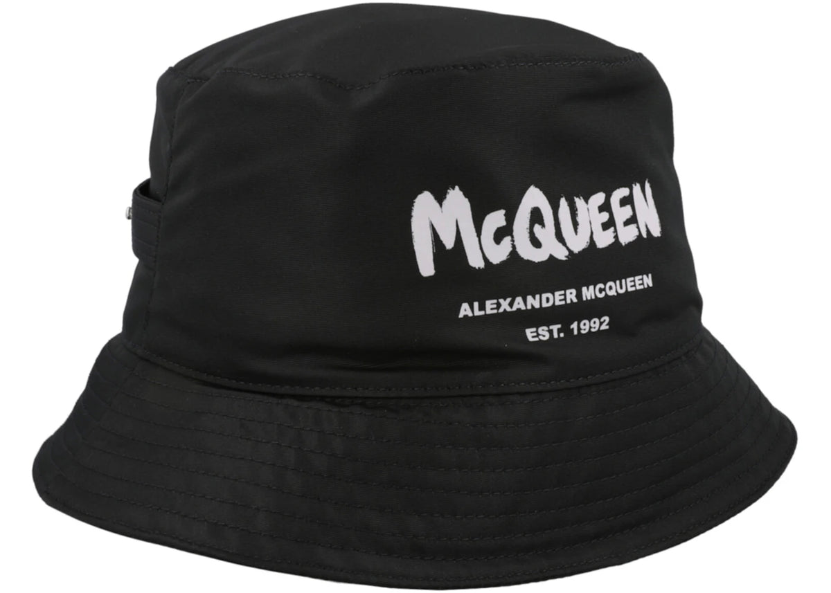 Alexander McQueen Logo Print Bucket Hat Black Ivory - vue 360