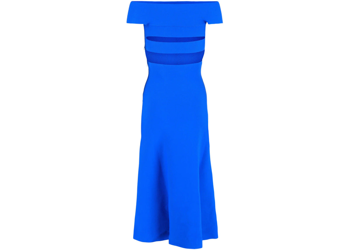 Alexander McQueen Off-The-Shoulder Sliced Midi Dress Galactic Blue - vue secondaire B