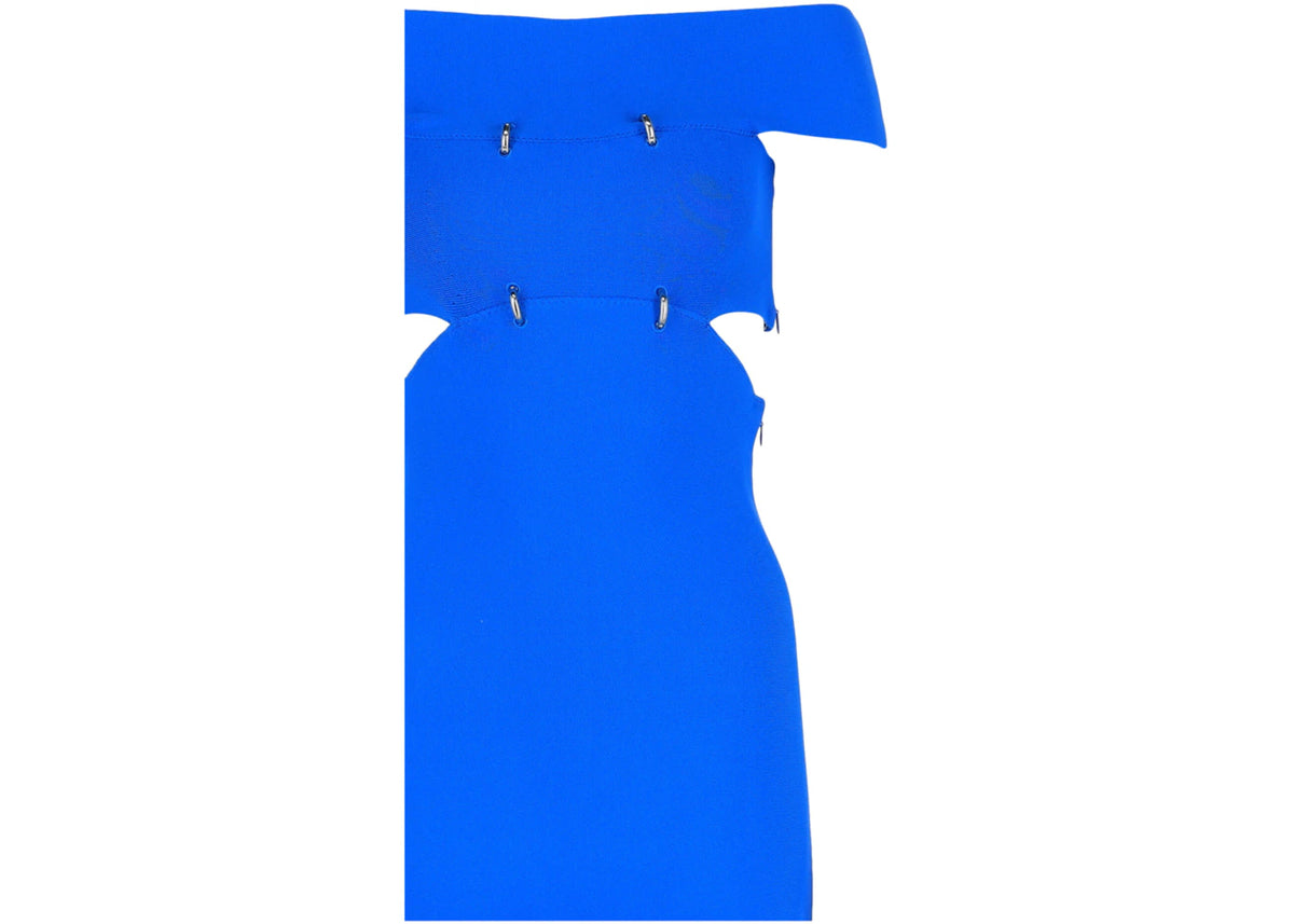 Alexander McQueen Off-The-Shoulder Sliced Midi Dress Galactic Blue - vue secondaire B