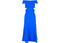 Alexander McQueen Off-The-Shoulder Sliced Midi Dress Galactic Blue