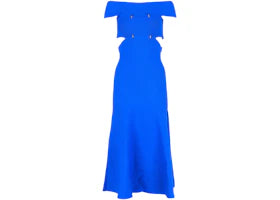Alexander McQueen Off-The-Shoulder Sliced Midi Dress Galactic Blue