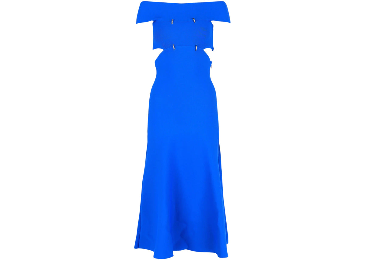 Alexander McQueen Off-The-Shoulder Sliced Midi Dress Galactic Blue - vue 360