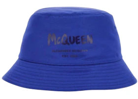 Alexander McQueen Polyester Graffiti Logo Bucket Hat Blue - vue 360
