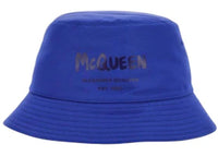 Alexander McQueen Polyester Graffiti Logo Bucket Hat Blue