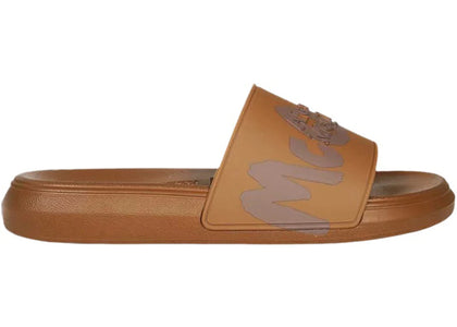 Alexander McQueen Pool Slide Graffiti Logo Brown - authentic Alexander McQueen sneakers