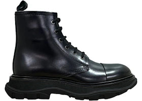 Alexander McQueen Tread Lace-Up Combat Leather Boot Black