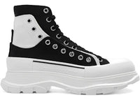 Alexander McQueen Tread Slick Ankle Boot Black White Overlapping Panels