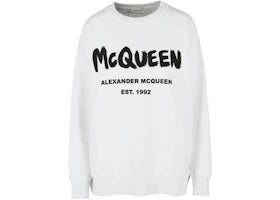 Alexander McQueen Women's Printed Logo Sweatshirt White Black