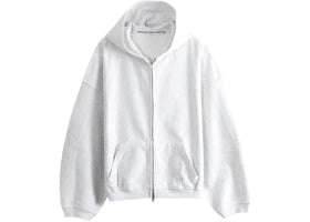 Alexander Wang Allover Hotfix Oversized Zip-Up Hoodie Light Heather Grey - vue 360