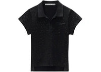 Alexander Wang Women's Allover Hotfix Shrunken Polo Tee Washed Black