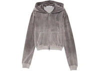Alexander Wang Women's Allover Hotfix Shrunken Zip Up Hoodie Titanium