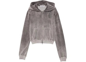 Alexander Wang Women's Allover Hotfix Shrunken Zip Up Hoodie Titanium