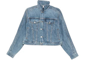 Alexander Wang Women's Embossed Logo Panel Denim Track Jacket Vintage Indigo