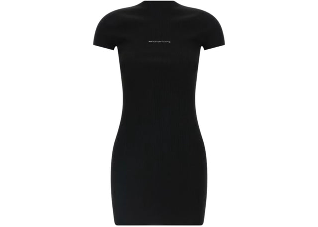 Alexander Wang Women's Jacquard Logo Short Sleeve Crewneck Mini Dress Black