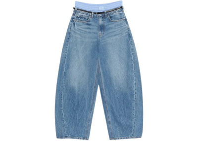 Alexander Wang Women's Leather Belt And Boxer Prestyle Blow Up Jean 400C Vintage Marbled Blue