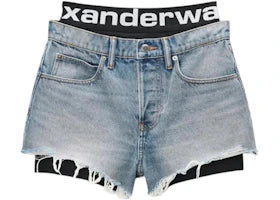 Alexander Wang Women's Logo Bike Short Pre-Styled Relaxed Shorts Authentic Light Indigo