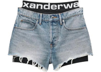 Alexander Wang Women's Logo Bike Short Pre-Styled Relaxed Shorts Authentic Light Indigo