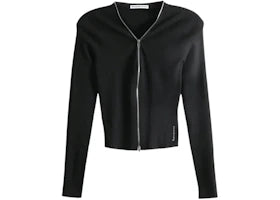Alexander Wang Women's V-Neck Pointelle Zip Long Sleeve Cardigan Black - vue 360