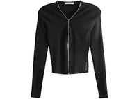 Alexander Wang Women's V-Neck Pointelle Zip Long Sleeve Cardigan Black