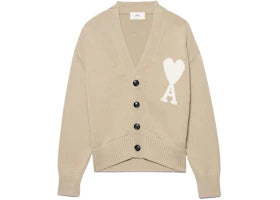 Ami Paris Ami De Coeur Boxy Fit Cardigan Beige/White