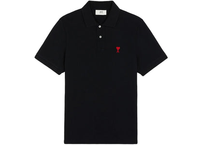 Ami Paris Ami De Coeur Embroidered Polo Shirt Black/Red