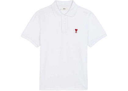 Ami Paris Ami De Coeur Embroidered Polo Shirt White/Red