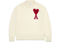 Ami Paris Ami De Coeur Felted Merino Wool Sweater Off White/Red