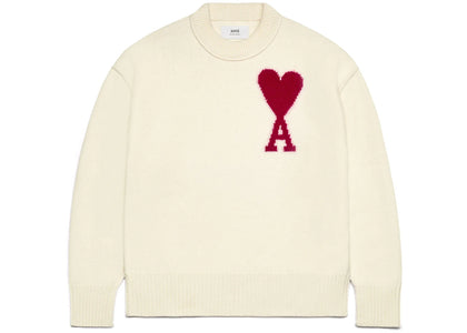 Ami Paris Ami De Coeur Felted Merino Wool Sweater Off White/Red - authentic Ami Paris apparel