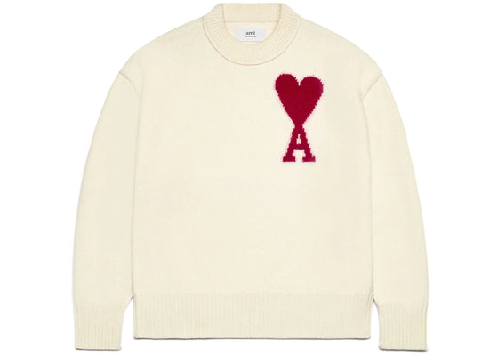 Ami Paris Ami De Coeur Felted Merino Wool Sweater Off White/Red sneakers - authentic Ami Paris shoes