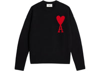 Ami Paris Ami De Coeur Intarsienstrick-Pullover aus gefilzter Merinowolle mit Rundhalsausschnitt Oversized Schwarz/Rot