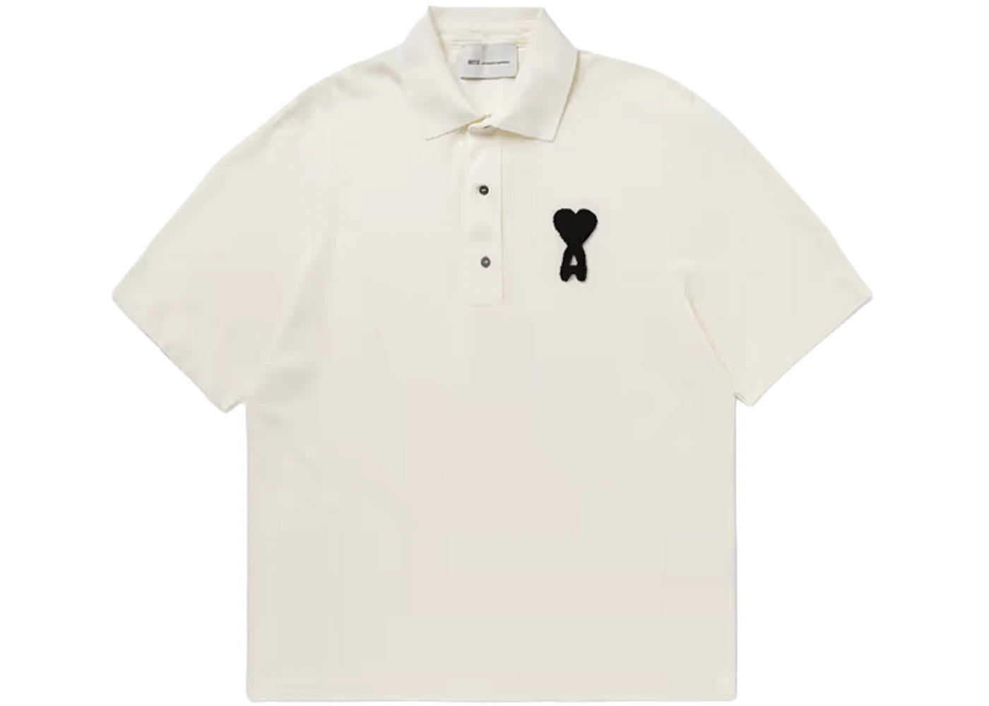 Ami Paris Ami De Coeur Knitted Patch Boxy Fit Polo Shirt Cream White - vue 360