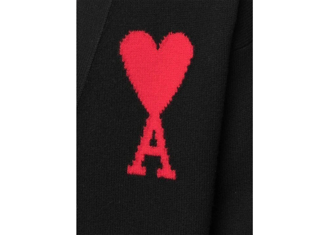 Ami Paris Ami De Coeur Merinowolle Oversize Cardigan Schwarz/Rot - vue secondaire A