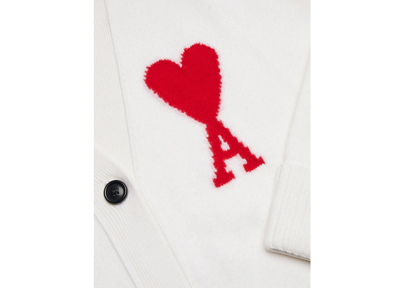 Ami Paris Ami De Coeur Merino Wool Oversize Cardigan White/Red - vue secondaire B
