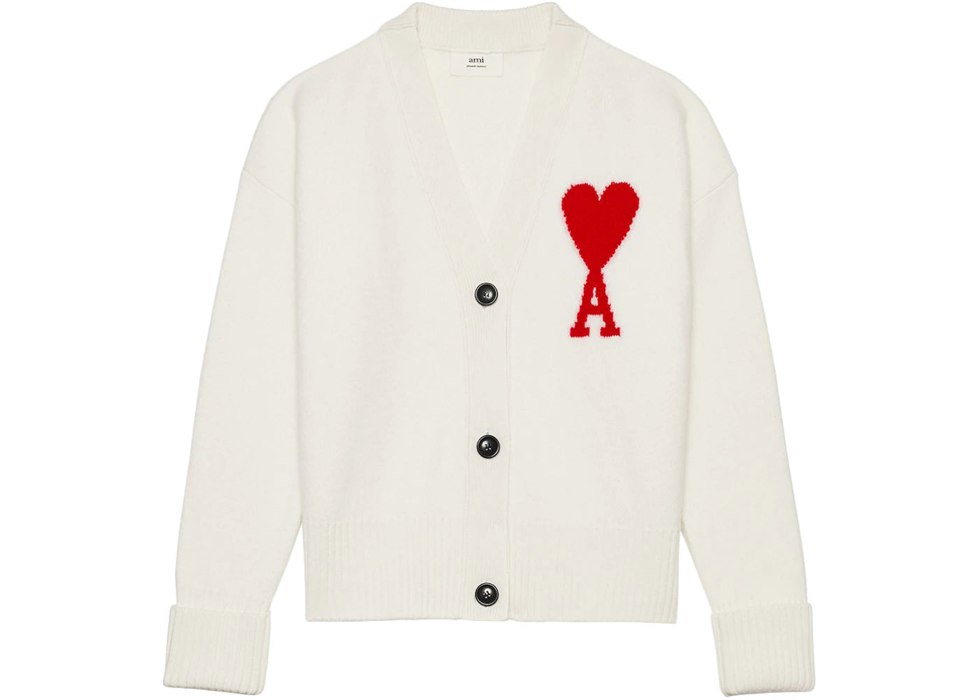 Ami Paris Ami De Coeur Merino Wool Oversize Cardigan White/Red - vue secondaire A