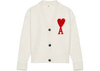 Ami Paris Ami De Coeur Merino Wool Oversize Cardigan White/Red