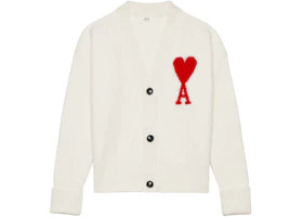 Ami Paris Ami De Coeur Merino Wool Oversize Cardigan White/Red - vue 360