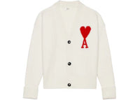 Ami Paris Ami De Coeur Merino Wool Oversize Cardigan White/Red