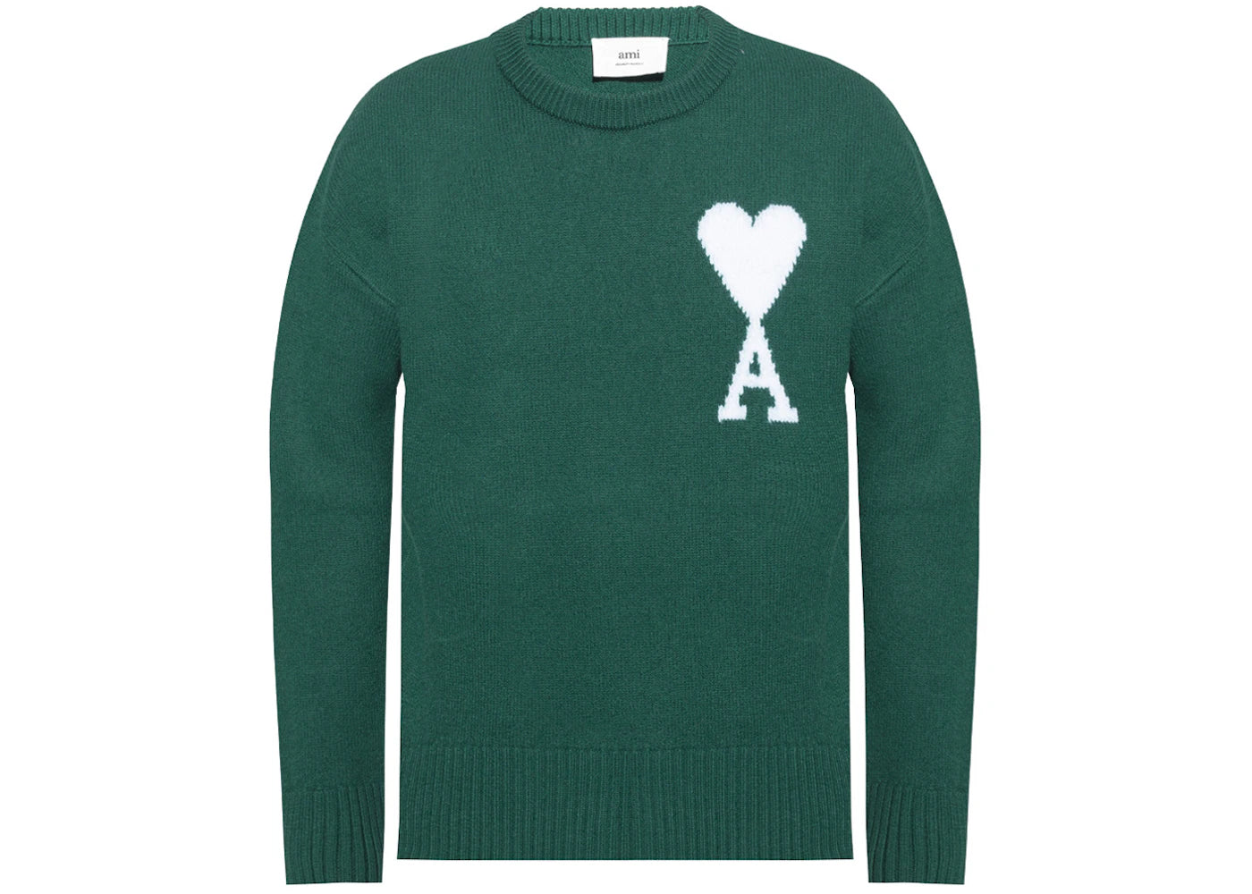Ami Paris Ami De Coeur Merino Wool Oversized Crewneck Sweater Green/White - vue 360