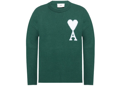 Ami Paris Ami De Coeur Merino Wool Oversized Crewneck Sweater Green/White - authentic Ami Paris apparel