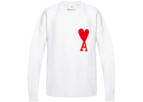 Ami Paris Ami De Coeur Merino Wool Oversized Crewneck Sweater White/Red