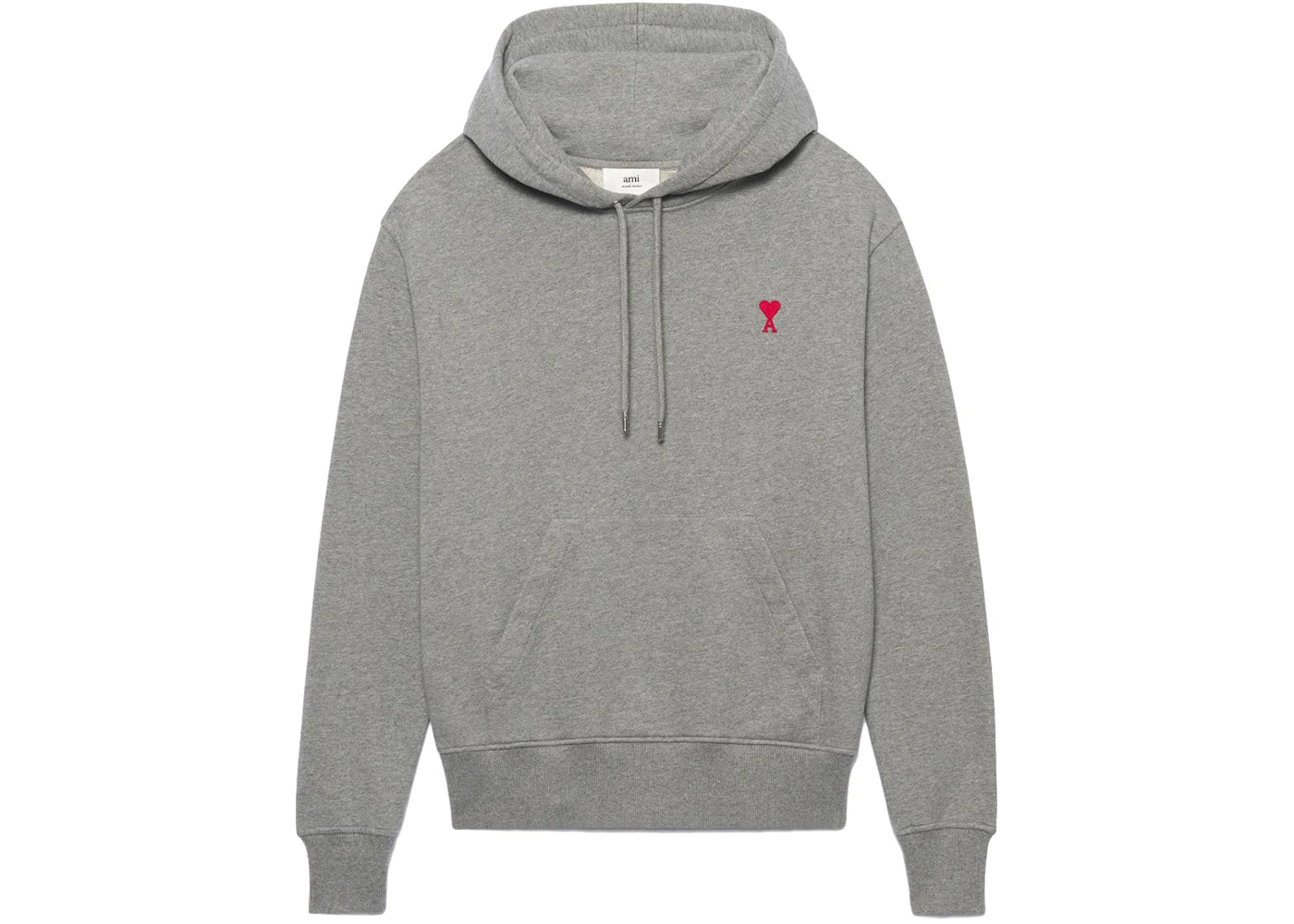 Ami Paris Ami De Coeur Classic Fit Hoodie Heather Grey/Red