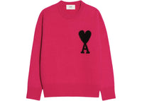Ami Paris Ami de Coeur Merinowoll-Pullover Rundhals Fuchsia/Schwarz