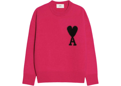 Ami Paris Ami de Coeur Merino Wool Crewneck Jumper Fuchsia/Black