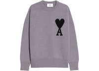 Ami Paris Ami de Coeur Merinowoll-Pullover Rundhals Grau/Schwarz