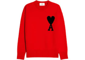 Ami Paris Ami de Coeur Merino Wool Crewneck Jumper Red/Black