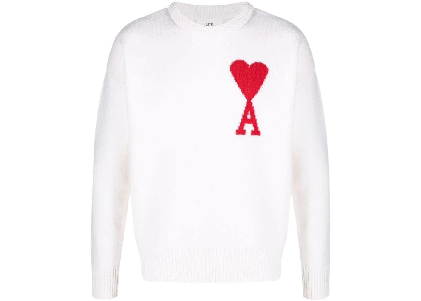 Ami Paris Ami de Coeur Merino Wool Crewneck Jumper White/Red
