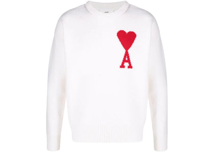 Ami Paris Ami de Coeur Merino Wool Crewneck Jumper White/Red
