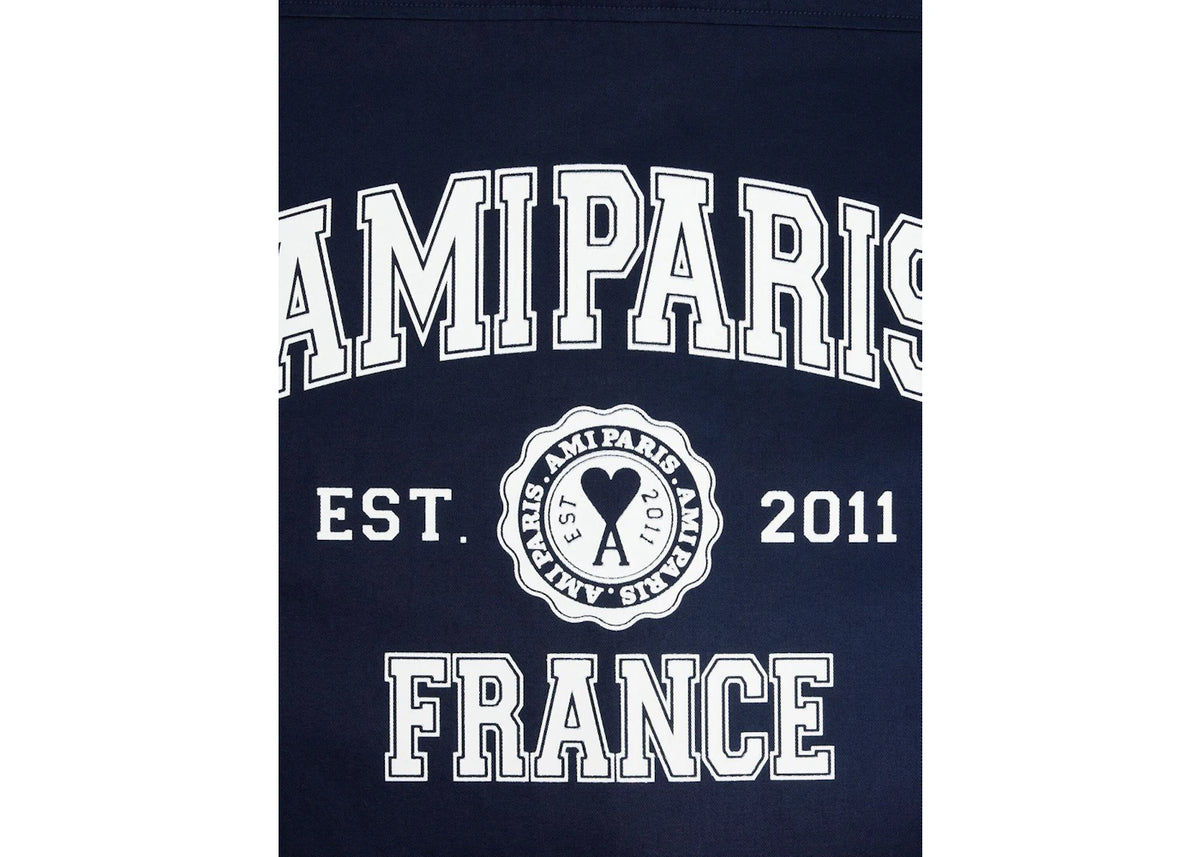 Ami Paris Hemd mit Rückenlogo Marine - vue secondaire A
