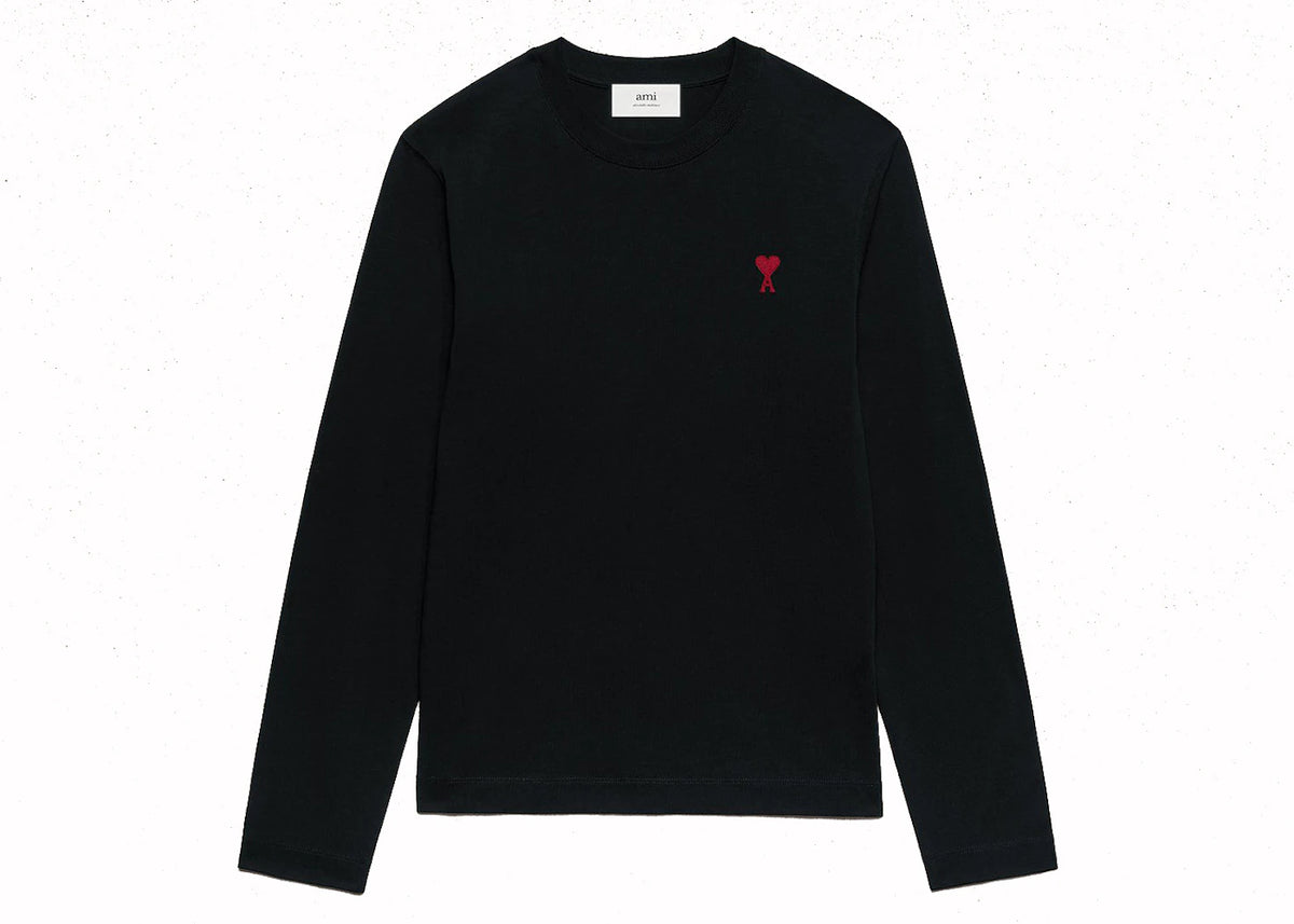 Ami Paris Long Sleeve Ami De Coeur T-Shirt Black - vue 360
