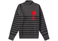 Ami Paris Oversize Stand-Up Collar Striped Sweater Grey/Black